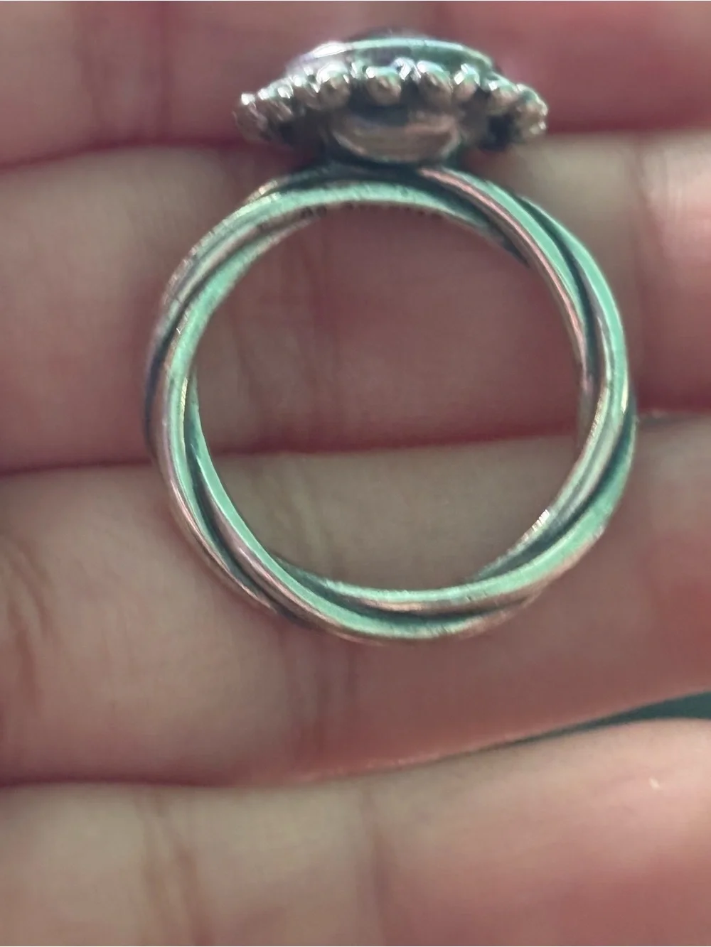 Pandora Silver RETIRED Ring with Purple Faceted Gem
